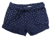 Tmavomodré plátěné kraťasy s puntíky a páskem H&M