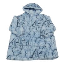 Světlemodro-modro-tmavomodrá huňatá domácí mikina s kapsou a kapucí St. Bernard
