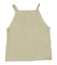 Smetanový žebrovaný úpletový crop top H&M