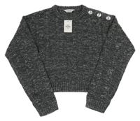 Nové - Šedo-stříbrný vzorovaný crop svetr s knoflíčky Primark