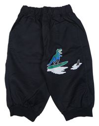 Černé šusťákové cuff kalhoty s dinosaurem