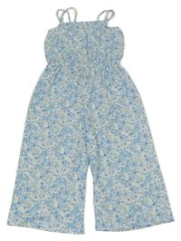 Bílo-modro-olivový květovaný vzorovaný kalhotový culottes overal PRIMARK