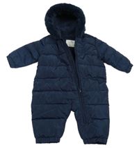 Tmavomodrá šusťáková zimní kombinéza s kapucí M&S
