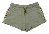 Khaki teplákové kraťasy se zlatým pruhem 
