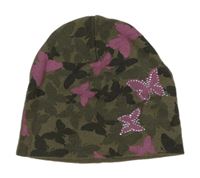 Khaki pletená čepice s motýly a kamínky H&M