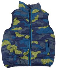 Tmavomodro-žlutá vzorovaná šusťáková zateplená vesta Mountain Warehouse