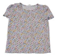 Světlemodro-bílo-růžovo-oranžové květované žebrované tričko Primark