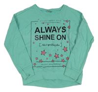 Tyrkysová mikina s nápisy a hvězdami Y.F.K.