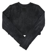 Černo-šedé batikované žebrované crop triko