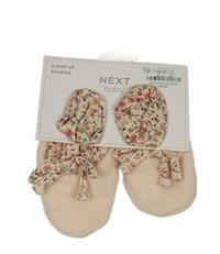 Nové - Světlerůžové fleecové capáčky s mašlí a květinami Next vel. 18