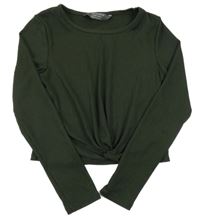 Khaki žebrované crop nařasené triko Primark