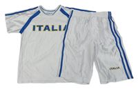 2set - Bílé sportovní tričko s nápisem + kraťasy s pruhy 