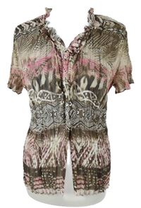 Dámská hnědo-růžová vzorovaná šifonová halenka Gerry Weber 