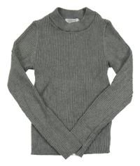 Tmavošedý melírovaný žebrovaný úpletový crop svetr PRIMARK