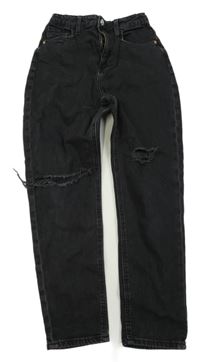 Černé relaxed high waist rifle s děravými koleny H&M