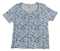 Bílo-modré květované žebrované crop tričko Primark