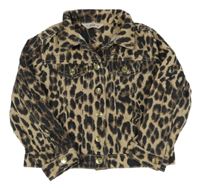 Béžovo-černá riflová crop bunda s leopardím vzorem F&F