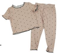 2set - Světlerůžové žebrované puntíkaté kalhoty + crop tričko Shein