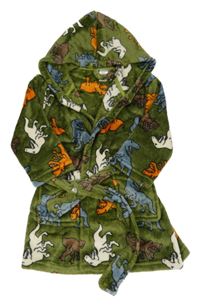Khaki chlupatý župan s dinosaury a kapucí Little kids