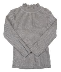 Šedý třpytivý žebrovaný svetr se stojáčkem Tu