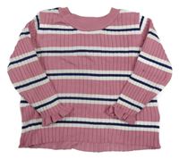 Růžovo-bílý pruhovaný žebrovaný lehký svetr H&M