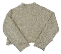 Béžovo-zlatý třpytivý chlupatý crop svetr Zara