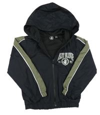 Černo-khaki šusťáková jarní bunda s logem a pruhy a kapucí BODY GLOVE