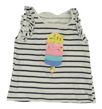Bílo-tmavomodrý pruhovaný top s nanukem a volánky H&M