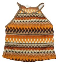 Béžovo-oranžový vzorovaný úpletový crop top Shein