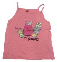 Růžový crop top s potiskem a nápisem Y.F.K.