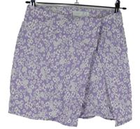 Dámská lila-bílá kytičkovaná skort sukně Primark 