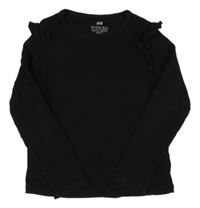 Černé žebrované triko s volánky H&M