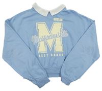 Světlemodrá crop mikina s nápisem a límečkem H&M