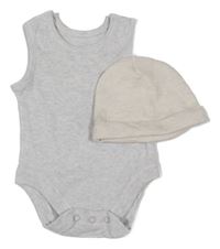 2set - Světlešedé melírované body + béžová melírovaná bavlněná čepice George