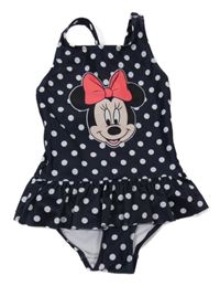 Tmavomdoro-bílé puntíkaté jednodílné plavky s Minnie a volánkem H&M