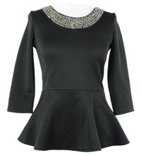 Dámská černá peplum halenka s korálky 