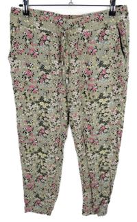 Dámské khaki kytičkované crop kalhoty Kapalua 