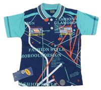 Nové - modro-barevné polo tričko s potisky 