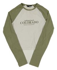 Khaki-bílé crop triko s nápisem New Look