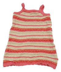 Smetanovo-růžovo-červené pruhované vzorované háčkované šaty H&M