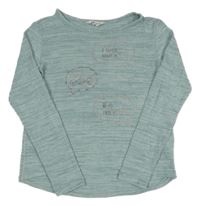 Mentolové melírované úpletové mikinotriko s nápisy a smajlíky a kočičkou a tygrem H&M