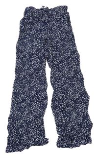 Tmavomodro-bílé květované lehké kalhoty H&M