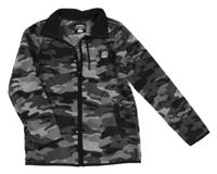 Černo-šedá army fleecová propínací mikina F&F