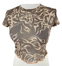 Dámské hnědo-béžové vzorované tylové crop tričko Bershka