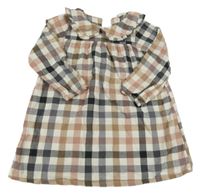 Růžovo-šedo-hnědé kostkované šaty s límečkem H&M