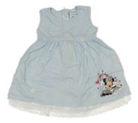 Světlemodré puntíkaté plátěné šaty s Minnie Disney