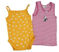 2set - Oranžové puntíkované body + růžovo-bílá pruhovaná košilka 