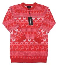 Nové - Červený vzorovaný dlouhý svetr Threadbare