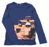 Tmavomodré melírované triko s formulemi H&M