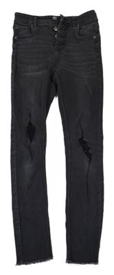 Antracitové skinny high waist rifle s prošoupáním Page One Young
